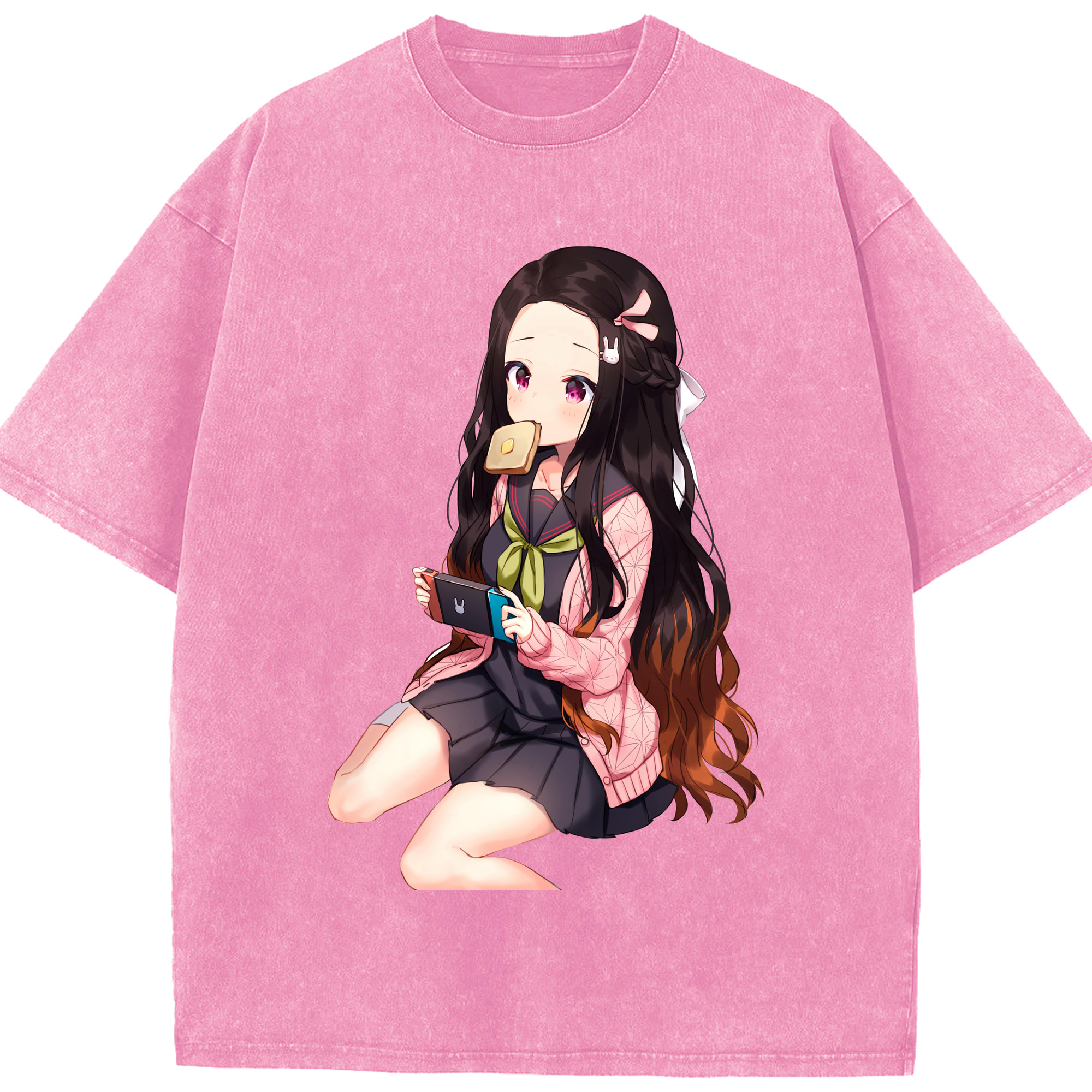 （画像用） 鬼滅の刃（きめつのやいば）竈門 禰󠄀豆子／かまど ねずこ Kamado Nezuko 綿100% ヴィンテージ風 半袖Tシャツ（フロントプリント）